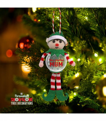Pre-personalised Snowglobe Santa Elf Christmas Tree Decoration - Mum
