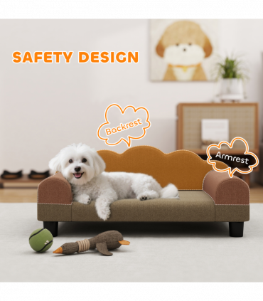 PawHut Dog Sofa Bed, Cat Sofa with Backrest, Armrest, for Small Dogs, Brown