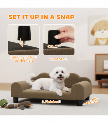 PawHut Dog Sofa Bed, Cat Sofa with Backrest, Armrest, for Small Dogs, Brown