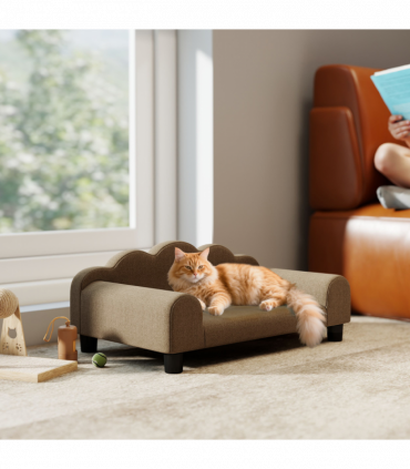 PawHut Dog Sofa Bed, Cat Sofa with Backrest, Armrest, for Small Dogs, Brown