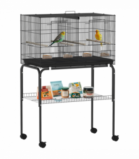 PawHut Bird Cage with Divider, 4 Wooden Perches, Slide Out Tray, Black