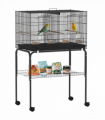 PawHut Bird Cage with Divider, 4 Wooden Perches, Slide Out Tray, Black