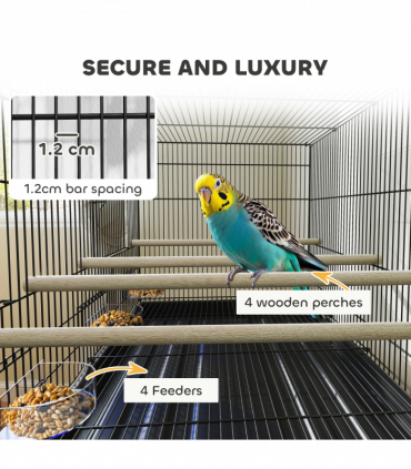 PawHut Bird Cage with Divider, 4 Wooden Perches, Slide Out Tray, Black