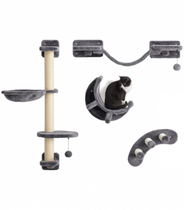 PawHut 4-Piece Cat Wall Furniture w/ Hammock, Ladder, Platforms - Dark Grey