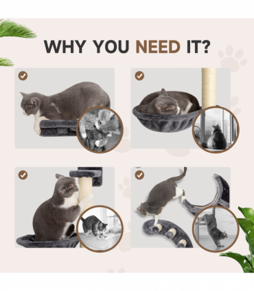 PawHut 4-Piece Cat Wall Furniture w/ Hammock, Ladder, Platforms - Dark Grey