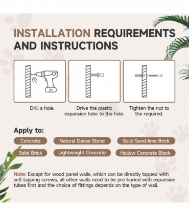 PawHut 4-Piece Cat Wall Furniture w/ Hammock, Ladder, Platforms - Dark Grey