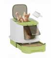 PawHut Cat Litter Box, Hooded Cat Litter Tray with Lid, Scoop, Green