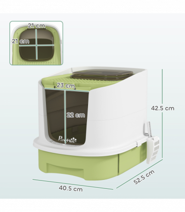 PawHut Cat Litter Box, Hooded Cat Litter Tray with Lid, Scoop, Green