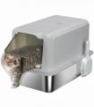 PawHut Stainless Steel Cat Litter Box with Removable Lid, Scoop, Grey