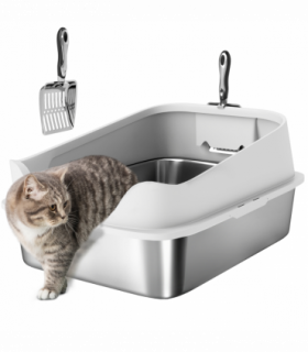 PawHut XL Stainless Steel Cat Litter Box with High Sides, 60 x 40 x 30 cm
