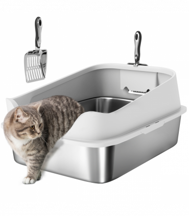 PawHut XL Stainless Steel Cat Litter Box with High Sides, 60 x 40 x 30 cm