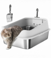 PawHut XL Stainless Steel Cat Litter Box with High Sides, 60 x 40 x 30 cm