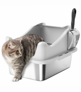 PawHut Stainless Steel Cat Litter Box with High Sides, 43 x 33 x 25 cm