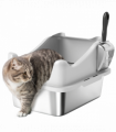 PawHut Stainless Steel Cat Litter Box with High Sides, 43 x 33 x 25 cm