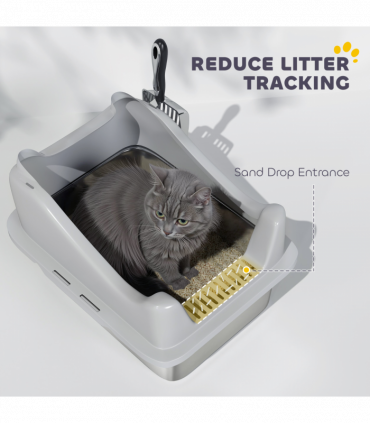 PawHut Stainless Steel Cat Litter Box with High Sides, 43 x 33 x 25 cm