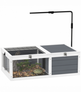 PawHut Tortoise House, Wooden Tortoise Table w/ Lamp Holder - Grey