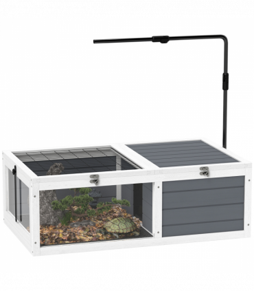 PawHut Tortoise House, Wooden Tortoise Table w/ Lamp Holder - Grey