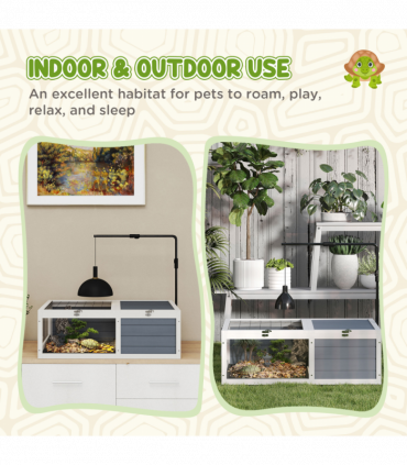 PawHut Tortoise House, Wooden Tortoise Table w/ Lamp Holder - Grey