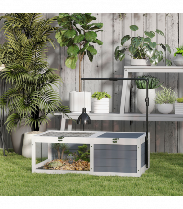 PawHut Tortoise House, Wooden Tortoise Table w/ Lamp Holder - Grey