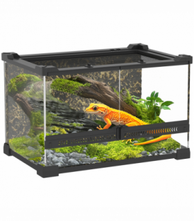 PawHut 10L Glass Terrarium, Reptile Vivarium with Stone Background, Black