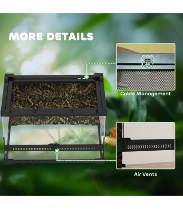 PawHut 10L Glass Terrarium, Reptile Vivarium with Stone Background, Black