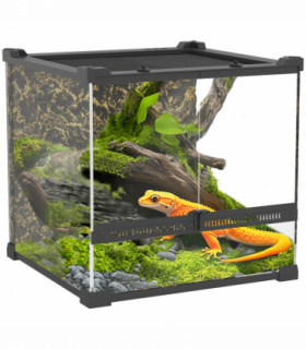 PawHut 24L Glass Terrarium, Reptile Vivarium with Stone Background, Black