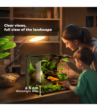 PawHut 24L Glass Terrarium, Reptile Vivarium with Stone Background, Black