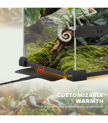 PawHut 24L Glass Terrarium, Reptile Vivarium with Stone Background, Black