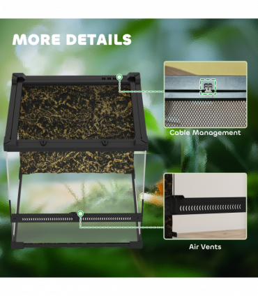 PawHut 24L Glass Terrarium, Reptile Vivarium with Stone Background, Black