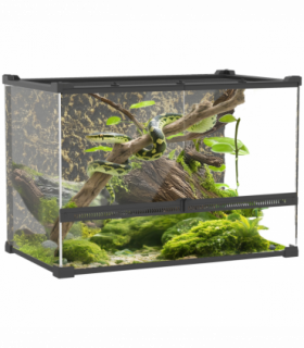 PawHut 48L Glass Terrarium, Reptile Vivarium with Stone Background, Black
