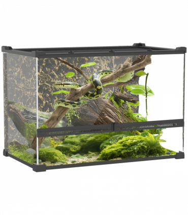 PawHut 48L Glass Terrarium, Reptile Vivarium with Stone Background, Black