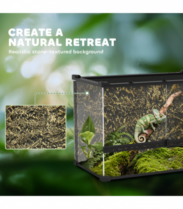 PawHut 48L Glass Terrarium, Reptile Vivarium with Stone Background, Black