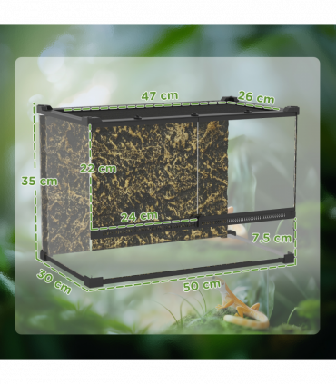 PawHut 48L Glass Terrarium, Reptile Vivarium with Stone Background, Black