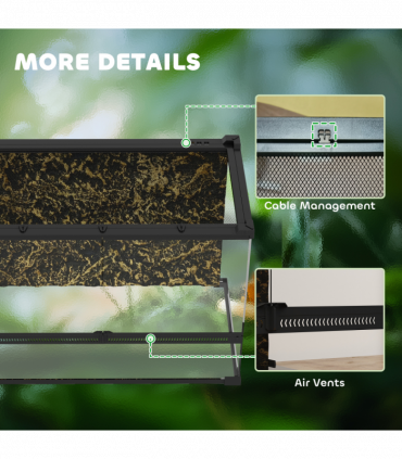 PawHut 48L Glass Terrarium, Reptile Vivarium with Stone Background, Black