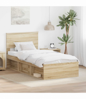 vidaXL Bed Frame with Headboard Sonoma Oak 75 x 190 cm Engineered wood
