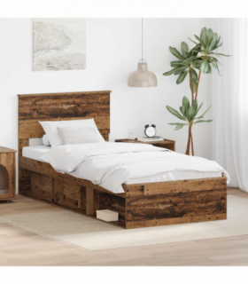 vidaXL Bed Frame with Headboard Old Wood 100 x 200 cm Engineered wood