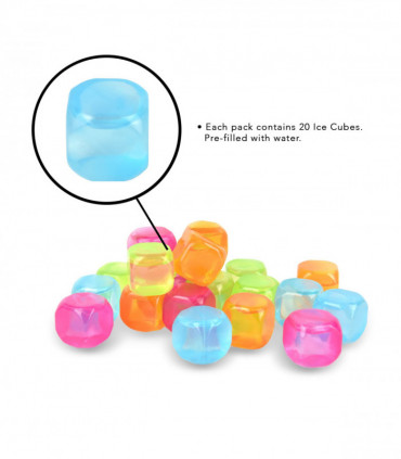 Vinsani 20 Pack Water Filled Ice Cubes Reusable Fast Freeze Frozen Cold Drink Freezer Chilled for Drinks - Ideal for BBQ Parties, Summer Picnics or General Use – Multicoloured