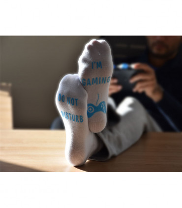 Vinsani 'Do Not Disturb, I'm Gaming' Funny Ankle Gamer Socks - White with Blue