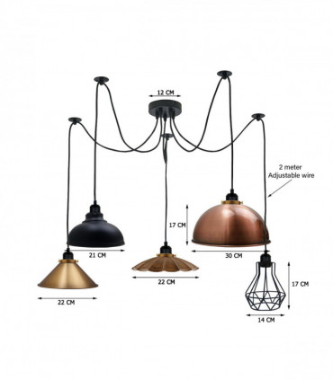 Retro Vintage Chandelier Ceiling Spider Light Industrial Pendant 5 Way DIY Lamp