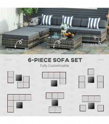 6 Pieces Rattan Furniture Set Conservatory Sofa Deluxe Wicker Garden