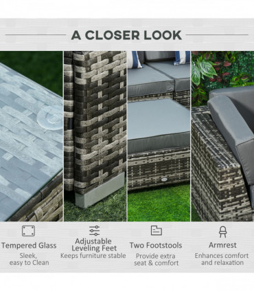 6 Pieces Rattan Furniture Set Conservatory Sofa Deluxe Wicker Garden