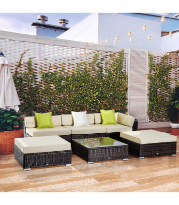 6 PCS Rattan Funiture Set-Brown/Beige