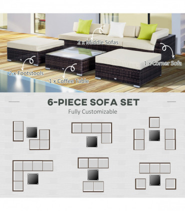 6 PCS Rattan Funiture Set-Brown/Beige