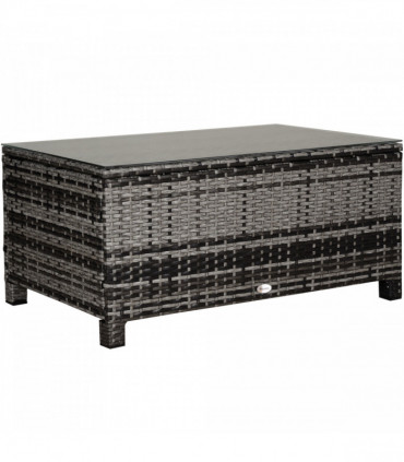 PE Rattan Garden Coffee Table w/ Tempered Glass Top Grey