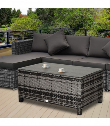 PE Rattan Garden Coffee Table w/ Tempered Glass Top Grey