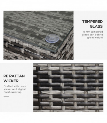 PE Rattan Garden Coffee Table w/ Tempered Glass Top Grey