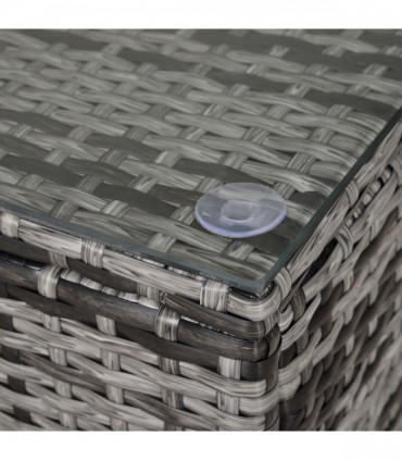 PE Rattan Garden Coffee Table w/ Tempered Glass Top Grey