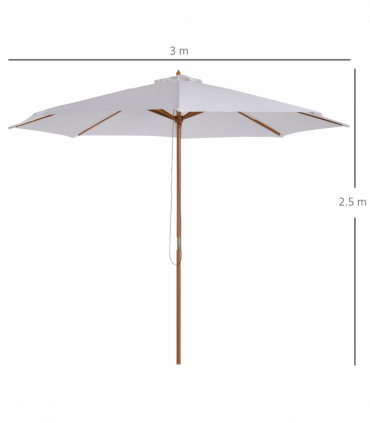 3m Fir Wooden Garden Parasol Sun Shade Outdoor Umbrella Canopy Cream