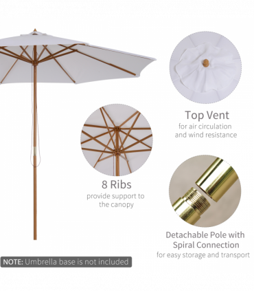3m Fir Wooden Garden Parasol Sun Shade Outdoor Umbrella Canopy Cream