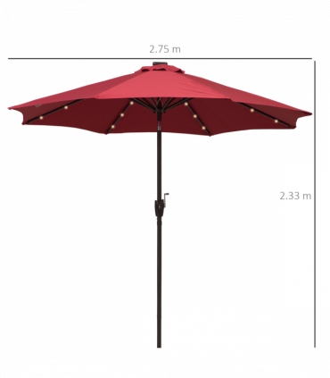 Umbrella Parasol 24 Solar LED-Wine Red